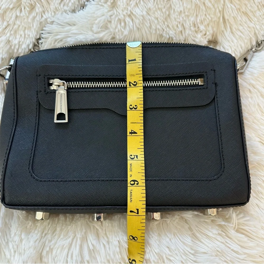 Rebecca Minkoff Avery Black Saffiano Leather Crossbody Bag Chain Strap Zip Top